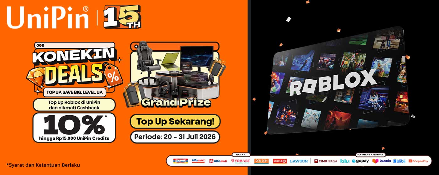 Mabar Makin Seru, Cashback Menunggu: Rayakan 15 Tahun UniPin Bareng Roblox!